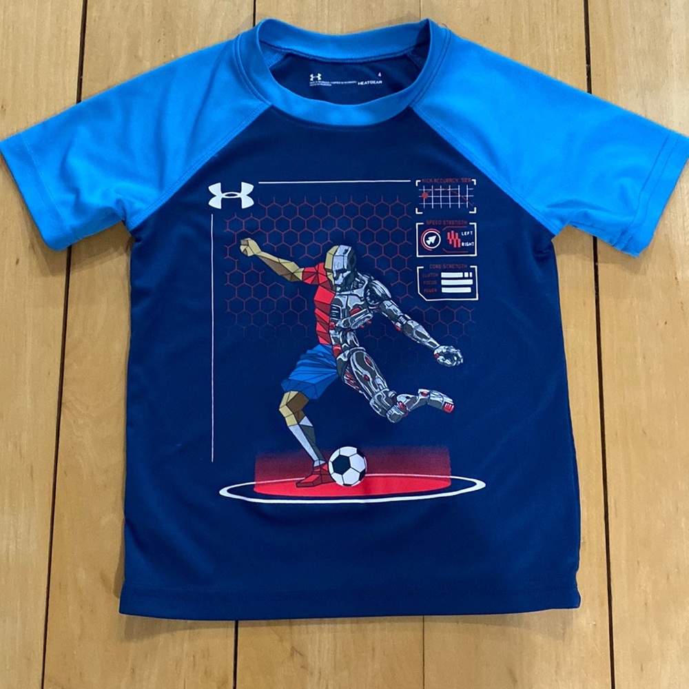 Little Boy's Youth Under Armour Heat Gear Short Sleeve Soccer Shirt Blue Sz 4